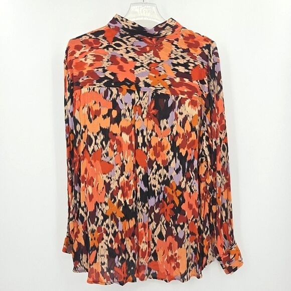 Liverpool Los Angeles 2X Button Up Down Shirt Orange Floral Office Work Business - Picture 3 of 7